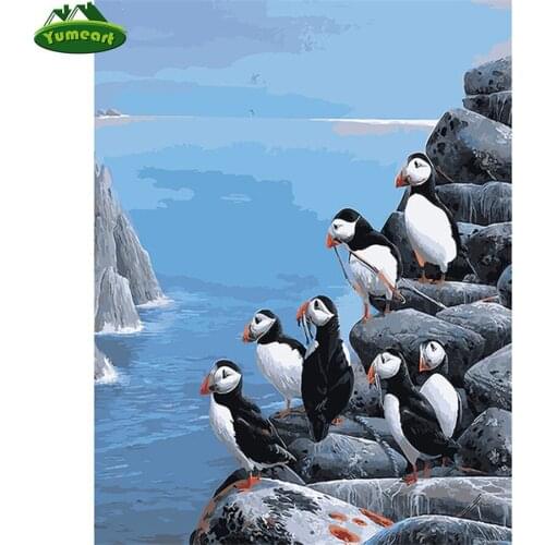 Yumeart Wall Sticker Beaded Embroidery with Diamond Mosaic Penguin Diamond Painting Birds Cross-stitch Kits Wedding Decoration