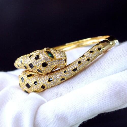 Hot Fashion Black spot Leopard head bangle bracelet AAA Cubic Zirconia Stone Animal Panther designer copper jewelry 2021 Trend