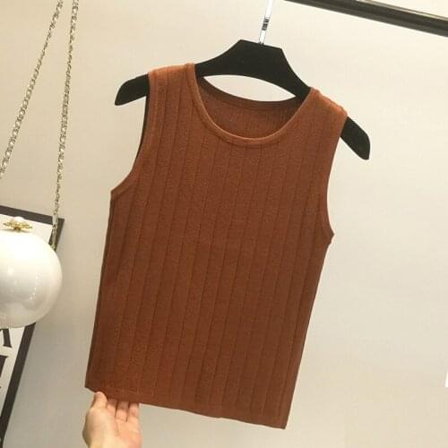 0381 Summer Women Ice Silk Knitted Vest Thin Korean Style Loose Casual Daily Soft Breathable Cool O-Neck Sleeveless Tank Tops
