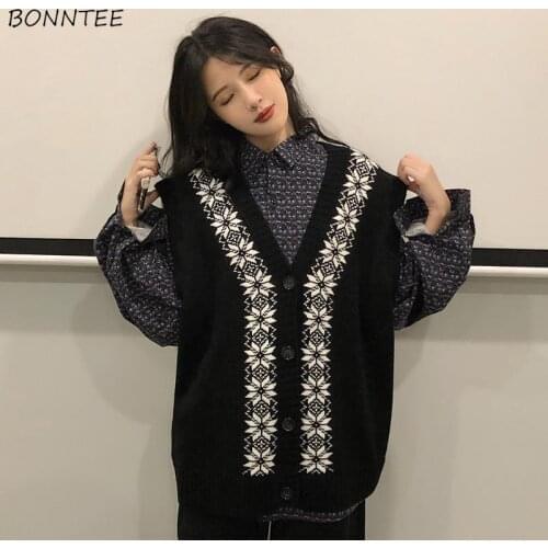 Sweater Vest Women Elegant Patchwork Basic Retro Female All Match BF Loose College Soft Harajuku Fall Sleeveless Knitted Vintage