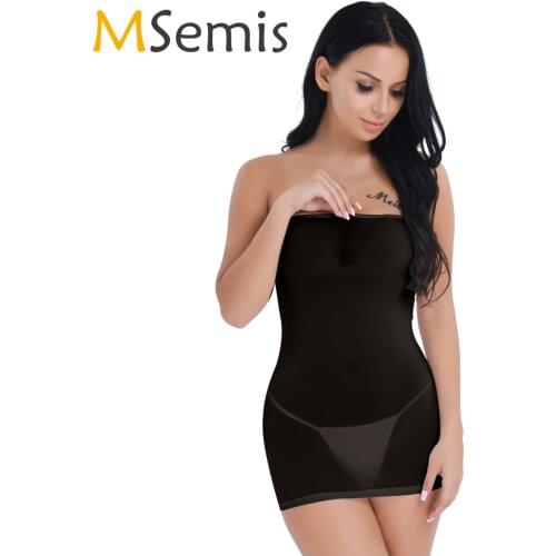 Womens One Piece Long Tube Top Dresses Sexy Strapless Semi Transparent Sheer Bodycon Dress Club Pole Dance Hot Mini Night Dress