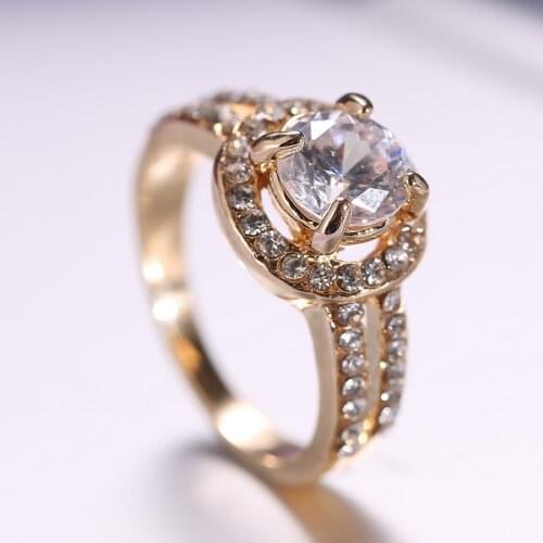 1PC New Fashion Gold Alloy Full Rhinestone Zircon Finger Ring Exquisite Engagement Wedding Band party Bride Jewelry