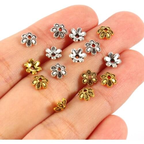 100pcs/lot Flower Shape Gold Silver Color Alloy Beads Caps Jewelry Findings Spacer Beads For Jewelry Making Necklace Bracelets