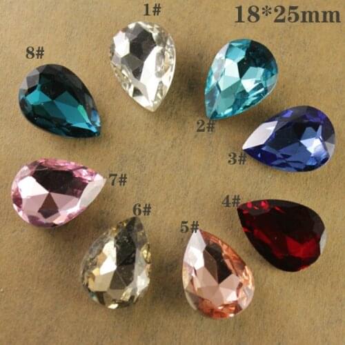 12pcs/lot 18*25mm teardrop pear glass rhinestone faceted pointed back stone choose color shiny
