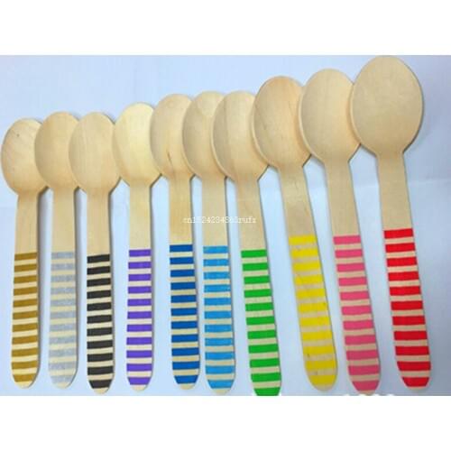 1200pcs Colorful Wave Wooden Spoons Ice Cream Disposable Wood Spoons Kids Birthday Party Sugar Scrub Spoons Picnic Taster Spoon