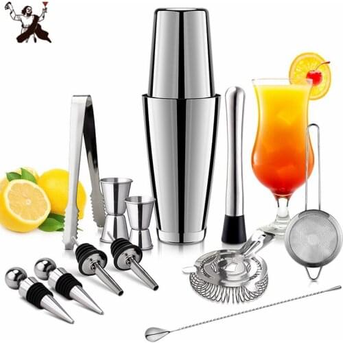 13Pcs/Set Stainless Steel Cocktail Shaker Cocktail Apparatus Boston Shaker Bartender browserKit Bars Set Tools