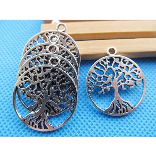 15pcs Antique Silver tone/Antique Bronze Hollow Filigree Lucky Wish Tree of Life Round Connector Pendant Charm/Finding,DIY