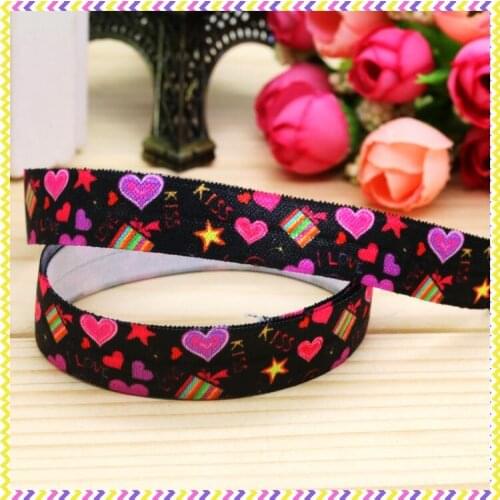 5/8'' Free shipping Elastic FOE valentine heart printed headband headwear hairband diy decoration wholesale OEM P4905