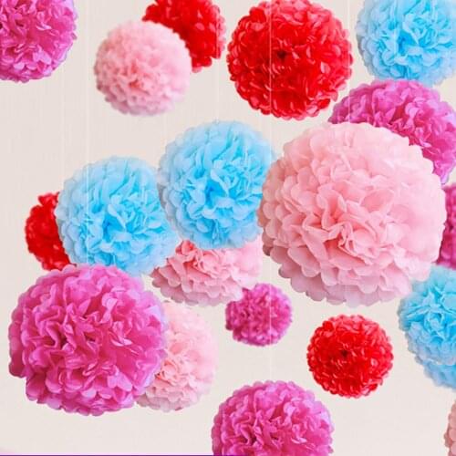 Free Shipping 8" 20cm 200 pcs/lot Tissue Paper Pom Poms Decorative Flower Balls For Wedding Home Birthday Party Wall Decoration