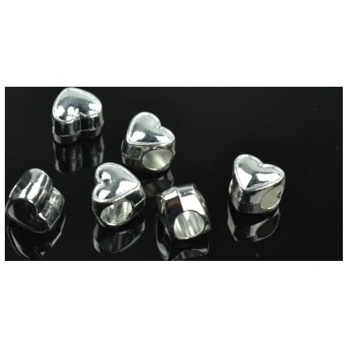 25 pcs silver plated big hole beads heart charms metal loose bead Fit European bracelet Jewelry making 1748