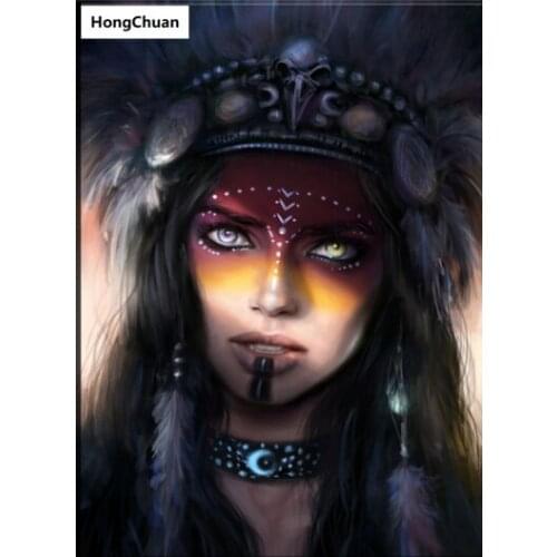 Fast delivery 5D square/round diamond embroidery tribalwoman figure Halloween mosaic crossdiamond painting decoration mural gift