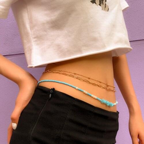 Sexy Lovely Beach Rice Bead Belly Chains Waist Chain For Girls Fashion Cross Chain Elastic Body Chain Women Jewelry Accessories