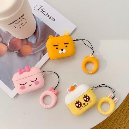 Cartoon cute Silicone Protective Cover Shockproof Case Skin with finger Ring Airpods pro 3 Charging Box Accessories luxury