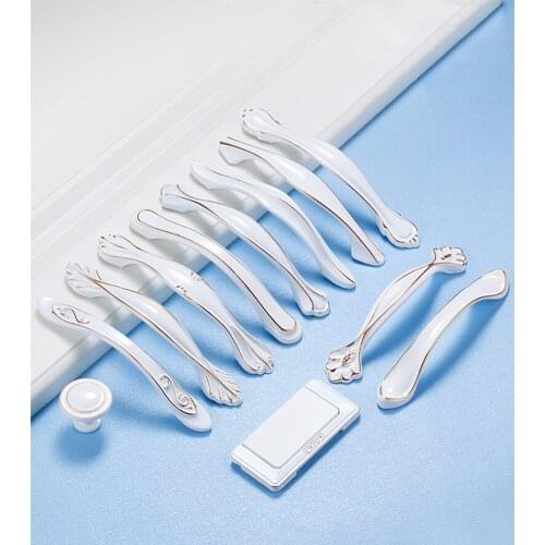 Zinc Alloy Ivory White Cabinet Handles Kitchen Cupboard Door Pull Drawer Knobs European Fashion Furniture Handle Hardware Pulls