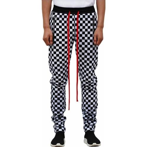 White Black Plaid Joggers Pants Men Hip Hop Retro Checkered Slim Fit Pants Women Streetwear Ankle Zip Skinny Sweat Pants Male