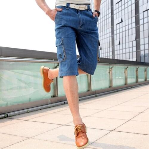 Fashion Summer Hipster Streetwear Jeans Mens Casual Knee Length Denim Shorts Multi-Pockets Lightweight Short Jogger Pants Male