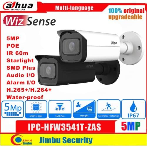 Dahua IP Camera Surveillance Camera Wecam 5MP PoE IPC-HFW3541T-ZAS H.265 IR60m Built-in IR LED Starlight SMD Plus Monitor Smart