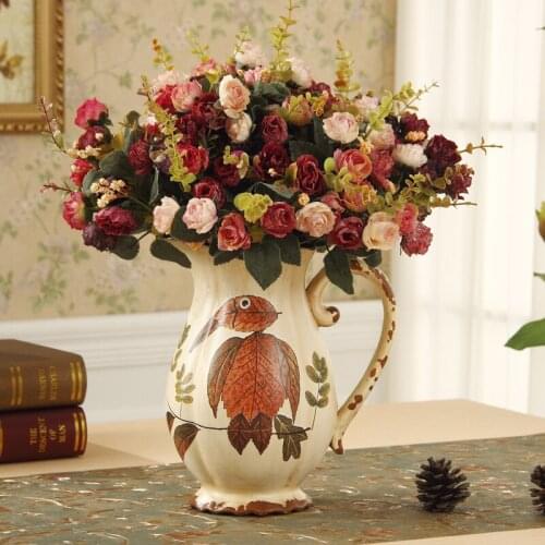 American Country Ceramic Single Ear Vase Retro Home Vase Arrangement High-grade Decorative Flower Art Home Arrangement