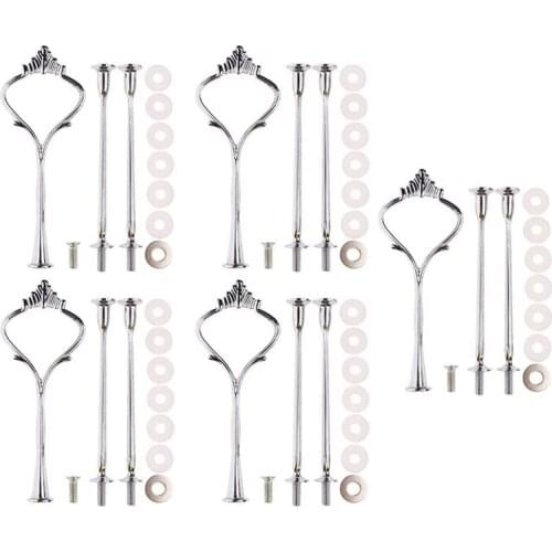LUDA 5 Sets 3 Tier Crown Cake Plate Stand Fittings Hardware Holder Kitchen Gadgets for Wedding and Party,Silver