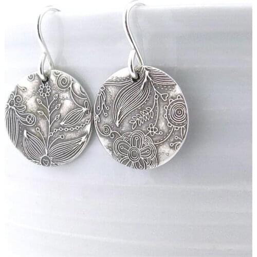 Small Silver Color Round Drop Earrings Fashion Jewelry Dangle Earrings for Women Female Floral Bohemian Flower Eerring