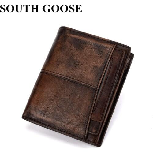 SOUTH GOOSE 2018 New Genuine Leather Men Wallet Top Quality Vintage Cowhide Short Wallets Male Leather Purse With Coin Pocket