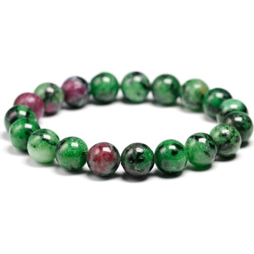 Genuine Natural Green Anyolite Rubys Zoisite Stone Stretchy 6 8 10mm Round Beads Bracelet Women Men Jewelry