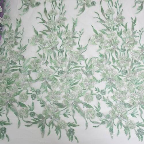 New fashion high quanlity green florals Embroidered on netting wedding/brides/evening dress lace fabric