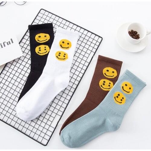 2021 New Adult Crew Cotton Top Socks Summer Double Two Flat Smiling Face Faces Kanye Casual Street Fashion tube socks