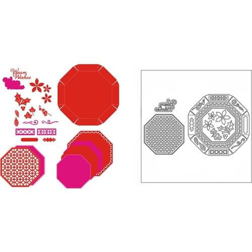 New Warm Wishes Flowery Octagon Box Craft Embossing Mold 2021 Metal Cutting Dies for DIY Decor Scrapbooking Album Card Making