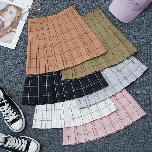 Sweet Women Pleated Skirt Fashion Plaid A-Line Mini High Waist Chic Skirt Kawaii Summer Casual Ladies Plaid Skirt