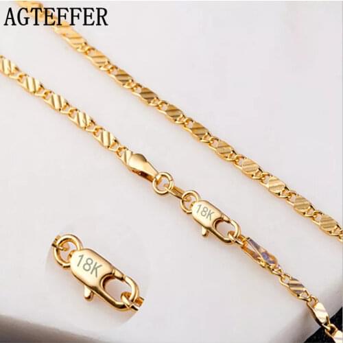 AGTEFFER New 925 Silver 16/18/20/22/24/26/28/30 Inch 2mm Gold Charm Chain Necklace For Women Man Wedding Fashion Jewelry Gifts