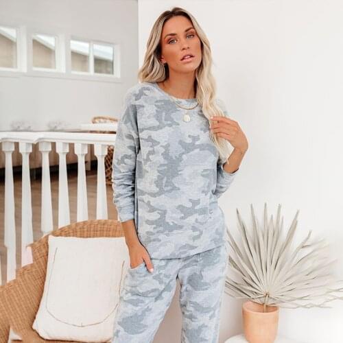 Pajamas For Women Loungewear Women Clothing Two Piece Set Womens New Printing And Dyeing Long Sleeve Round Neck Sports Pajamas