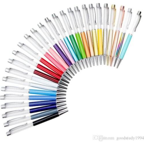 Writing Gift DIY Empty Tube Metal Ballpoint Pens Self-filling Floating Glitter Dried Flower Crystal Pen Ballpoint Pens 27 Color