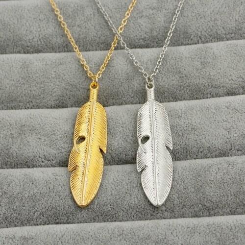 Simple Silver Gold Long Feather Pendant Necklace Exquisite Girls Boys Friends Jewelry Gift Dropshipping