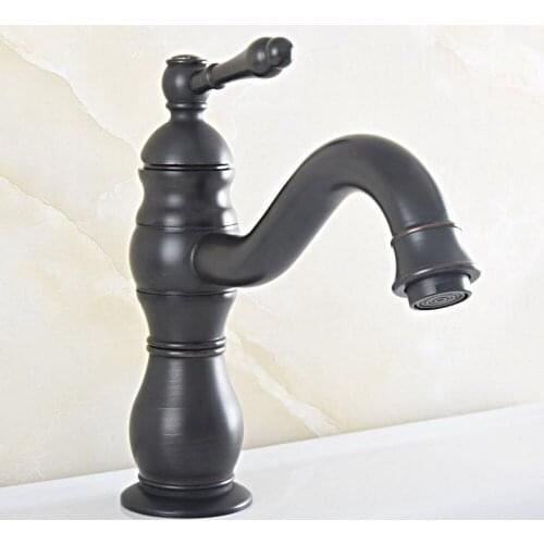 Deck Mounted Black Oil Rubbed Brass Single Handle Hole Bathroom Sink Mixer Faucet Hot and Cold Water Mixer Tap Nsf817