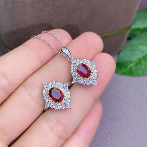 The Best GiftFor your girl Friend Ruby jewelry set Natural Real Ruby 925 sterling silver 1pc Ruby pendant,1pc Ruby ring