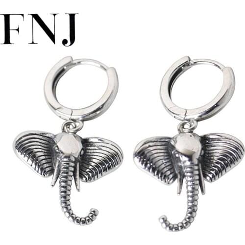 FNJ Animal Elephant Earrings 925 Silver Original Pure S925 Sterling Silver Drop Earring for Women Jewelry