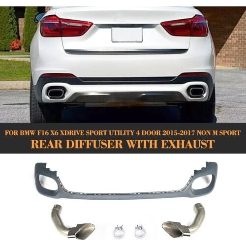 Grey Rear Bumper Diffuser Lip Spoiler With Exhaust tips Muffler for BMW X6 F16 x Drive Sport Utility 4 Door 15-17 Non M Sport