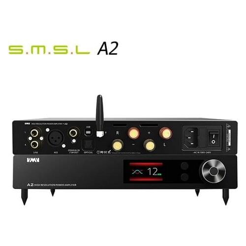 SMSL VMV A2 Power Amplifier DSD512 PCM 32Bit/768kHz XMOS Bluetooth-compatible UAT Aptx Subwoofer Pre-output CNC 200W Power Amp