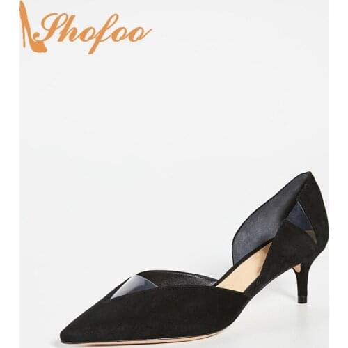 Black Pumps High Thin Heels Flock Clear Patchwork Women Pointed Toe Large Size 13 16 Ladies Fashion Office Mature Shoes Shofoo