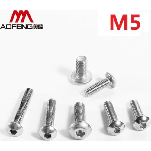 5mm 304 Stainless Steel Pan Head Hexagon Socket Screws M5 x 6 8 10 40 70 80mm Cup Head Heaxagon Socket Bolts