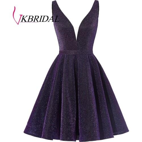 Vkbridal V-neck Sparkly Graduation Dresses with pocket 2020 New Arrival Backless Homecoming Party Gowns Short Cocktail Dress