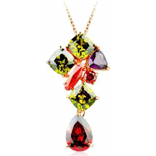 RONGQING High Quality Multicolor Geometric Zircon Pendant Necklace for Women Party Zirconia CZ Jewelry