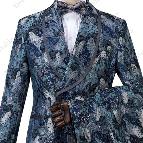 Ancient beauty Pattern high quality suits New Brand male Formal wear Wedding Dress Business casual clothing jackets+Vest+pants
