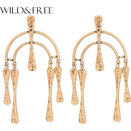 Wild&Free 2017 New Vintage Zinc Alloy Chandlier Drop Earrings For Women Ethnic Antique Gold Statement Earrings Jewelry
