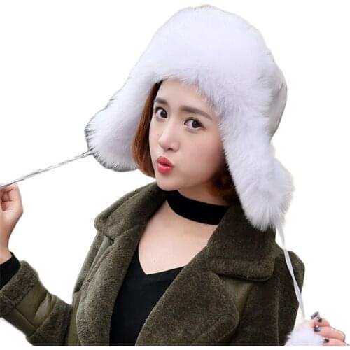 Woman Plus Size Autumn Thick Bombers Hats Female Winter Oversized Warm Protection Ear Caps Lady Solid High Imitation Fox Fur Hat