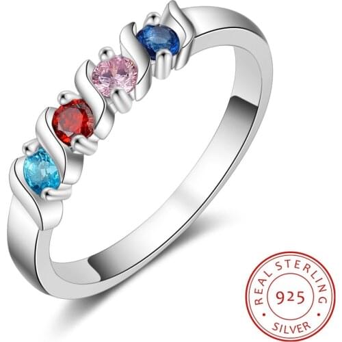 925 Sterling Silver Personalized Mothers Ring with 6 Birthstones Custom Wedding Rings for Women Fashion Jewelry