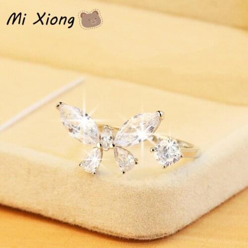 Mi Xiong 925 Sterling Silver Butterfly Ring for Women Diamond Open Adjustable Shines Exquisite Wedding Engagement Brand Jewelry