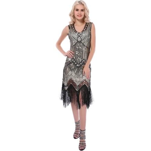 Women Party Dress 1920 s Great Gatsby Flapper Vestidos Sequin Bead Fringe Dress Evening Embellished Fringed Sleeveless Dresses