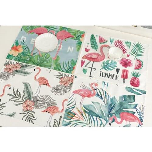 1Pcs Flamingo Tropical Monstera Pattern Placemat Cotton Linen Coaster Dining Table Mat Cup Mat Pad 42*32cm Home Decor